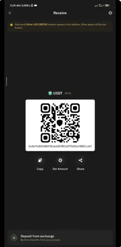 کپی کردن آدرس تتر در تراست ولت