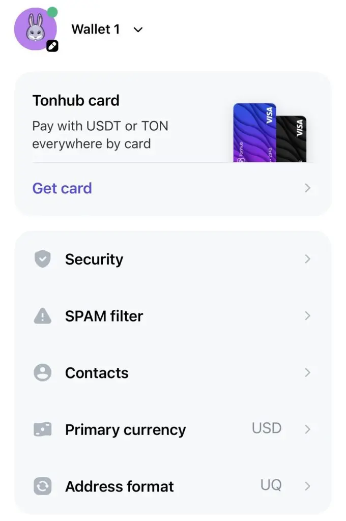 تنظیمات کیف پول تون هاب