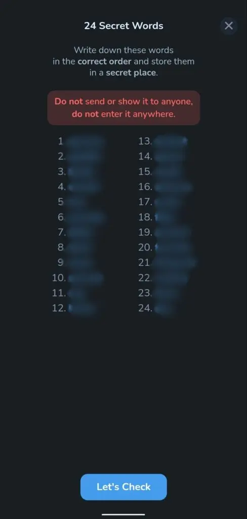 عبارت بازیابی ۲۴ کلمهای