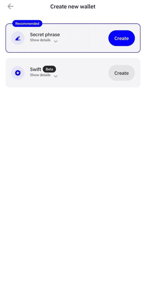انتخاب گزینه Secret phrase