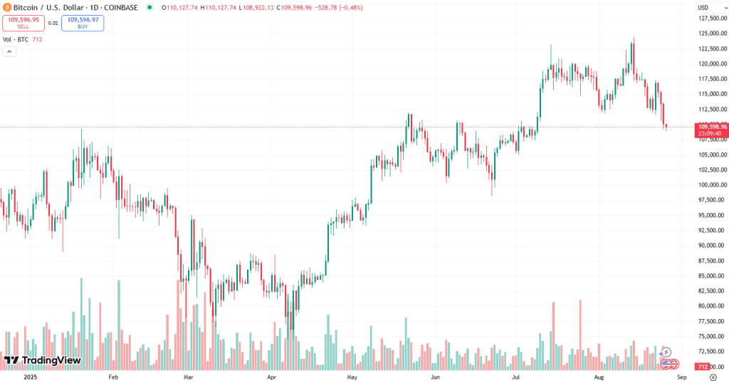 سقوط بیت کوین زیر ۱۰۹٬۰۰۰ دلار