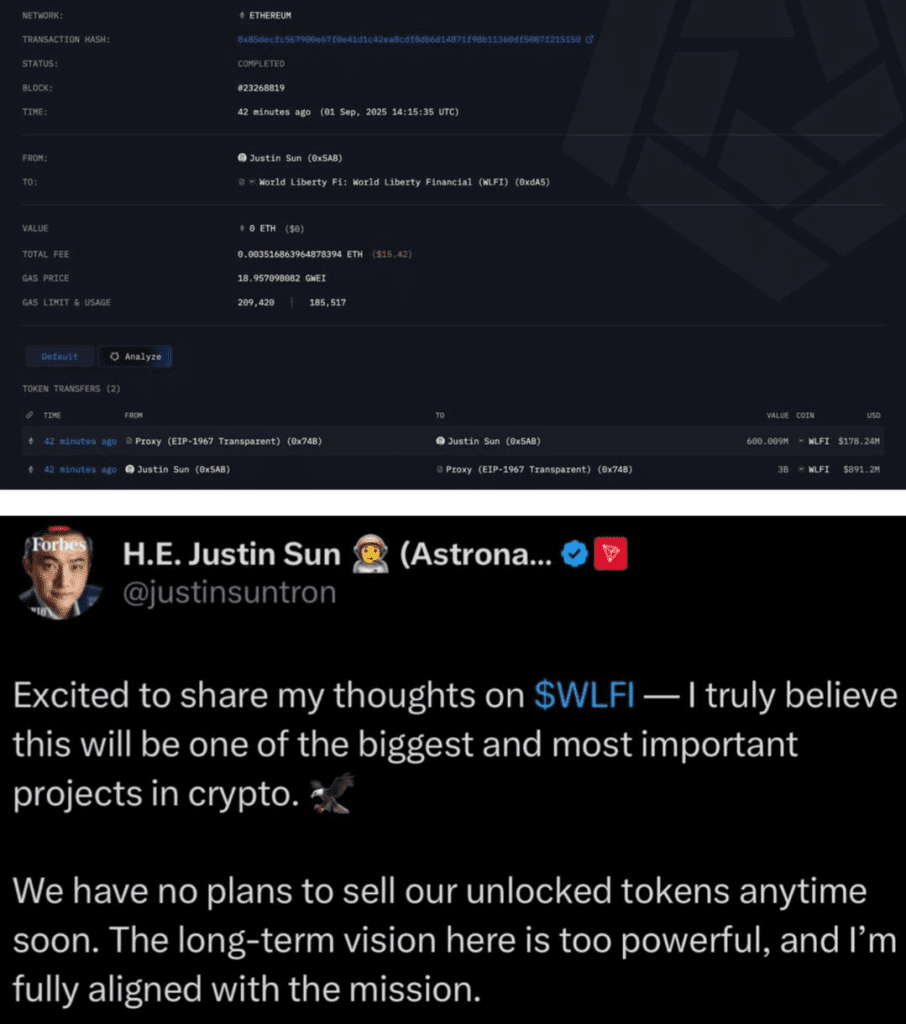 توییت جاستین سان درباره عدم فروش توکن مرتبط با خانواده ترامپ
