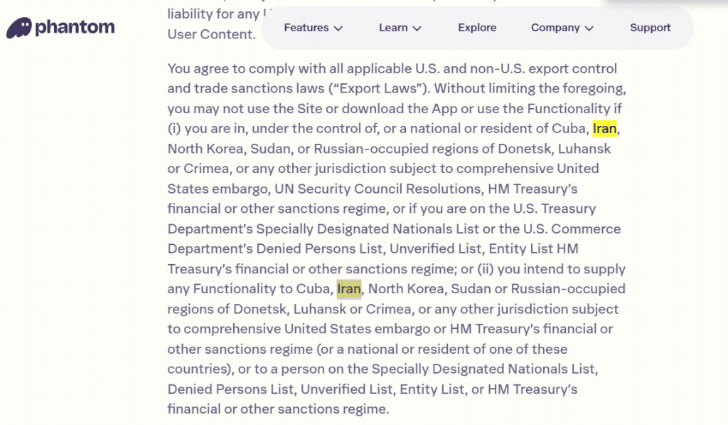 بخش قوانین کیف پول فانتوم