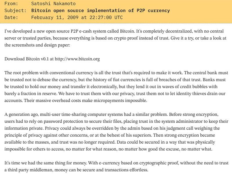 پست ناکاموتو در انجمن بیت کوین تاک