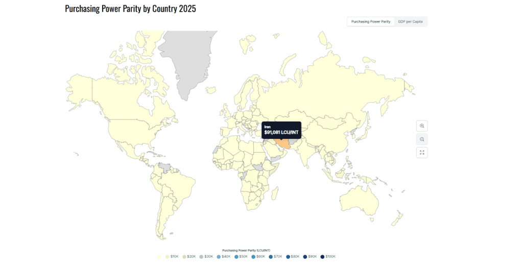 مقایسه برابری قدرت خرید مردم ایران در سال ۲۰۲۵