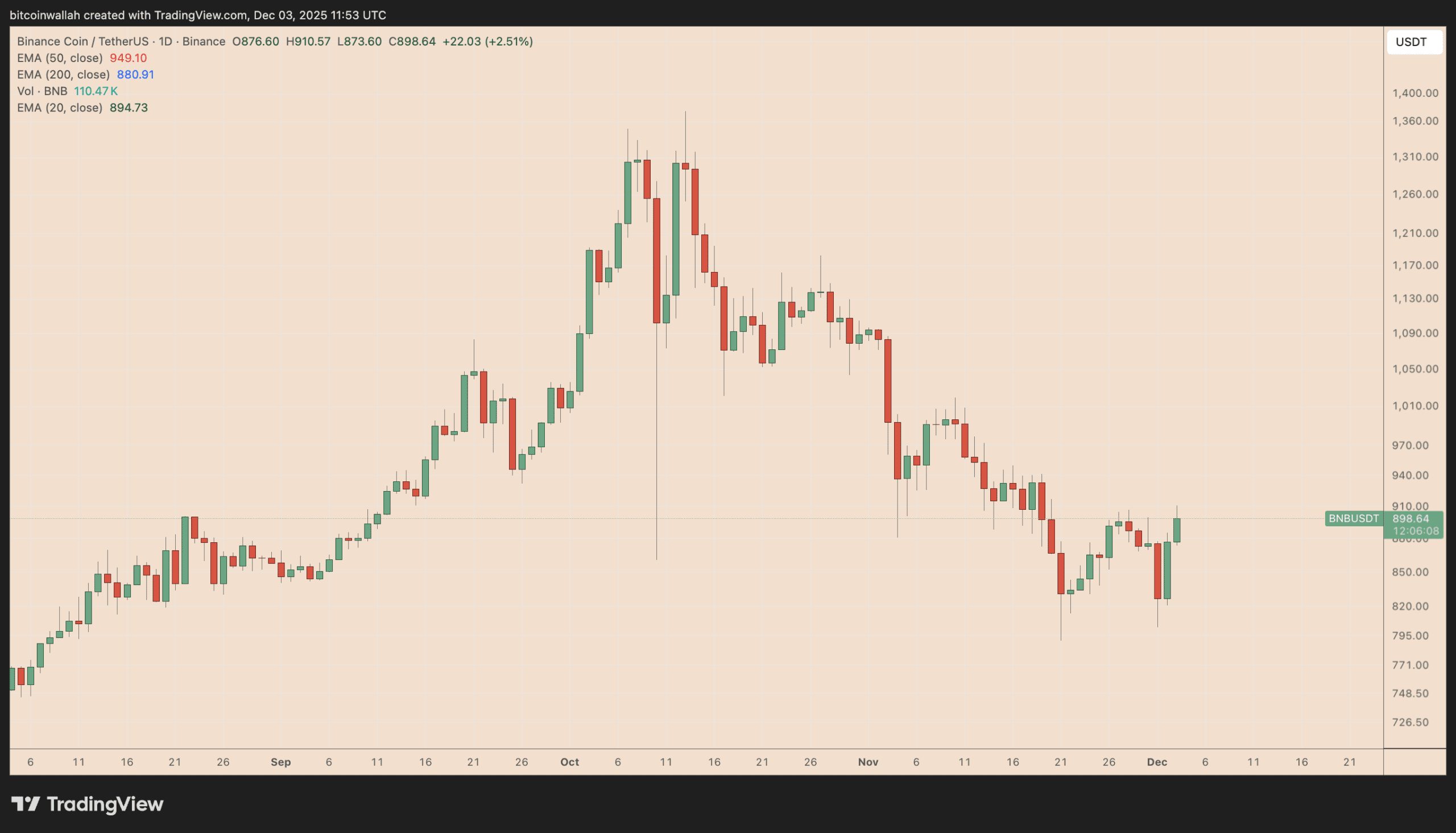 نمودار روزانه BNB/USD