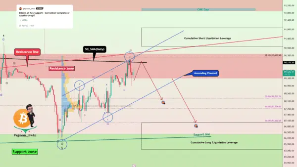 نمودار تحلیل بیت کوین — بیت کوین قبل از جلسه FOMC با مقاومت شدیدی روبرو است – ریزش یا صعود؟