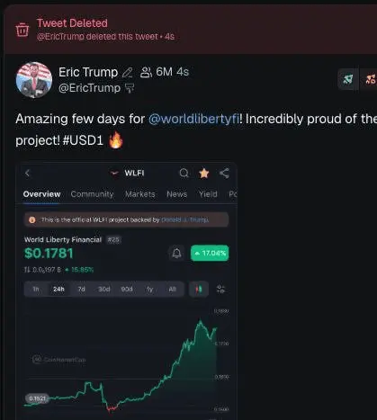حذف یک پست کریپتویی توسط اریک ترامپ