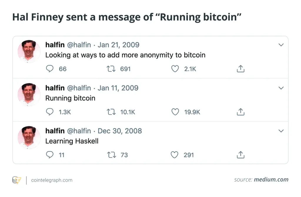 توییت‌های هال فینی در ۲۰۰۸ و ۲۰۰۹