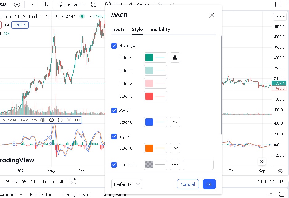 بخش Styles تنظیمات اندیکاتور MACD