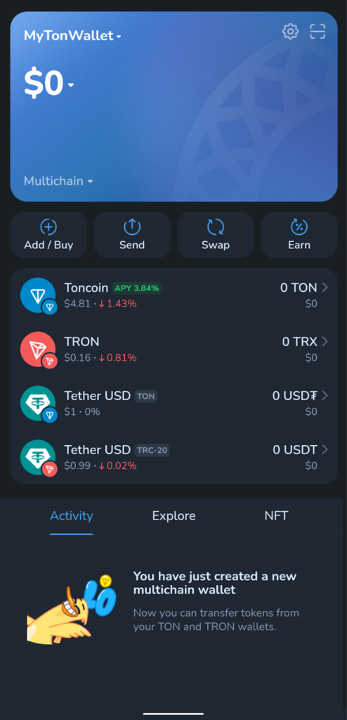 صفحه اول کیف پول مای تون ولت