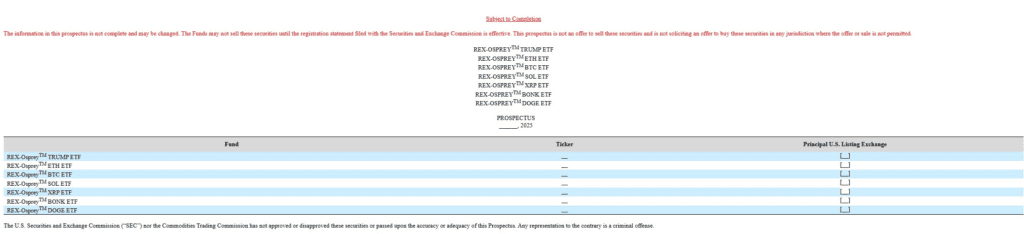 درخواست Osprey و Rex برای راه‌اندازی ETFهای مختلف مثل صندوق‌های مرتبط با ارز ترامپ