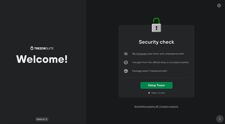 مرحله ۲: اتصال دستگاه و نصب نرم‌افزار Trezor Suite