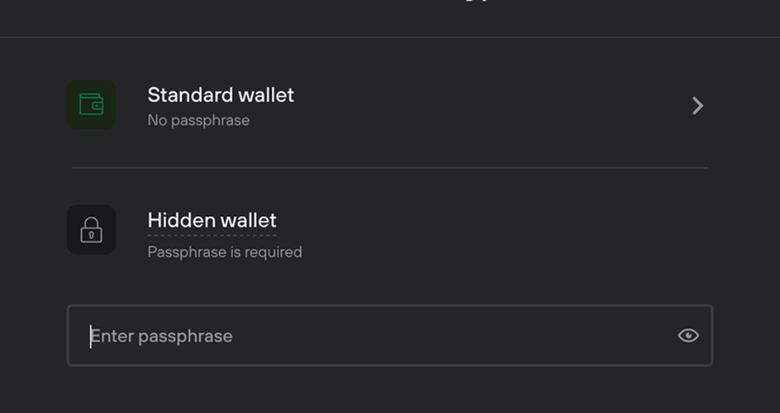 ۲. انتخاب نوع کیف پول: استاندارد یا Hidden Wallet