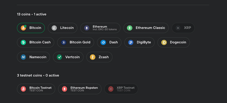 ۱. فعال‌سازی و مدیریت کوین‌ها در کیف پول ترزور