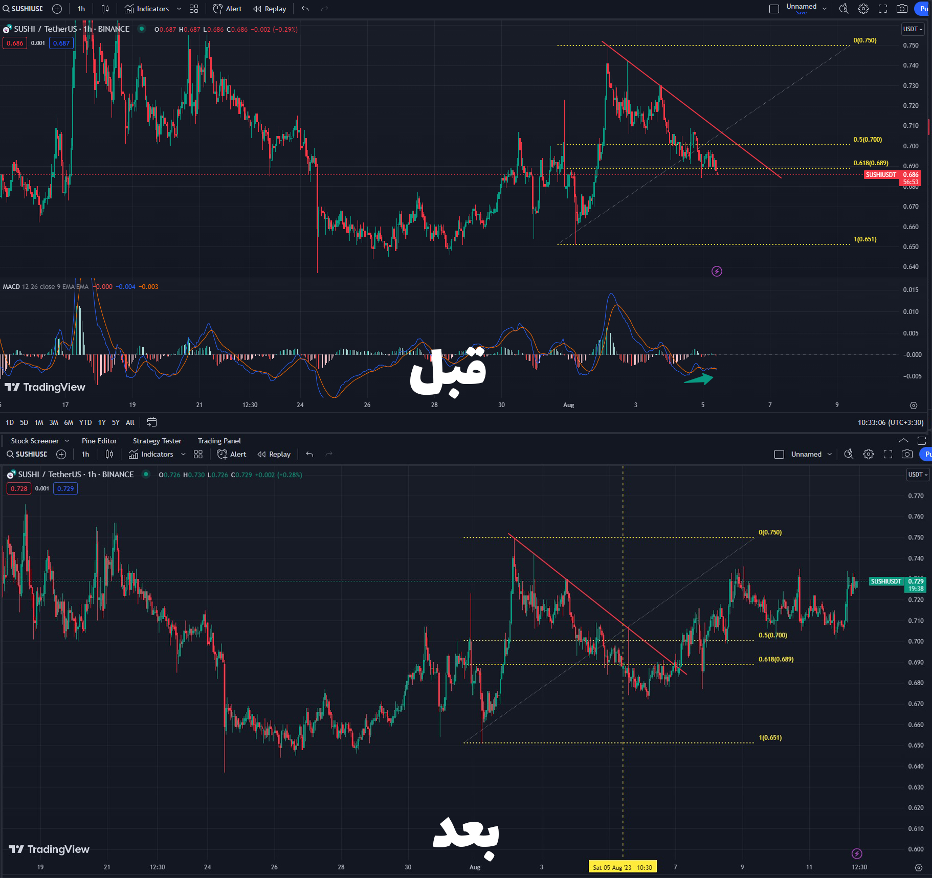 مقایسه حرکات قیمت از تحلیل هفتهٔ گذشته تا وضعیت فعلی در سوشی سواپ