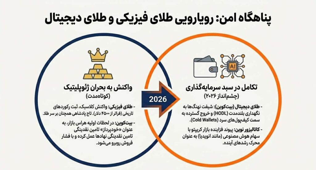 نقش ارزهای دیجیتال به عنوان پناهگاه امن در رکود اقتصادی ۲۰۲۶ در مقایسه با طلا