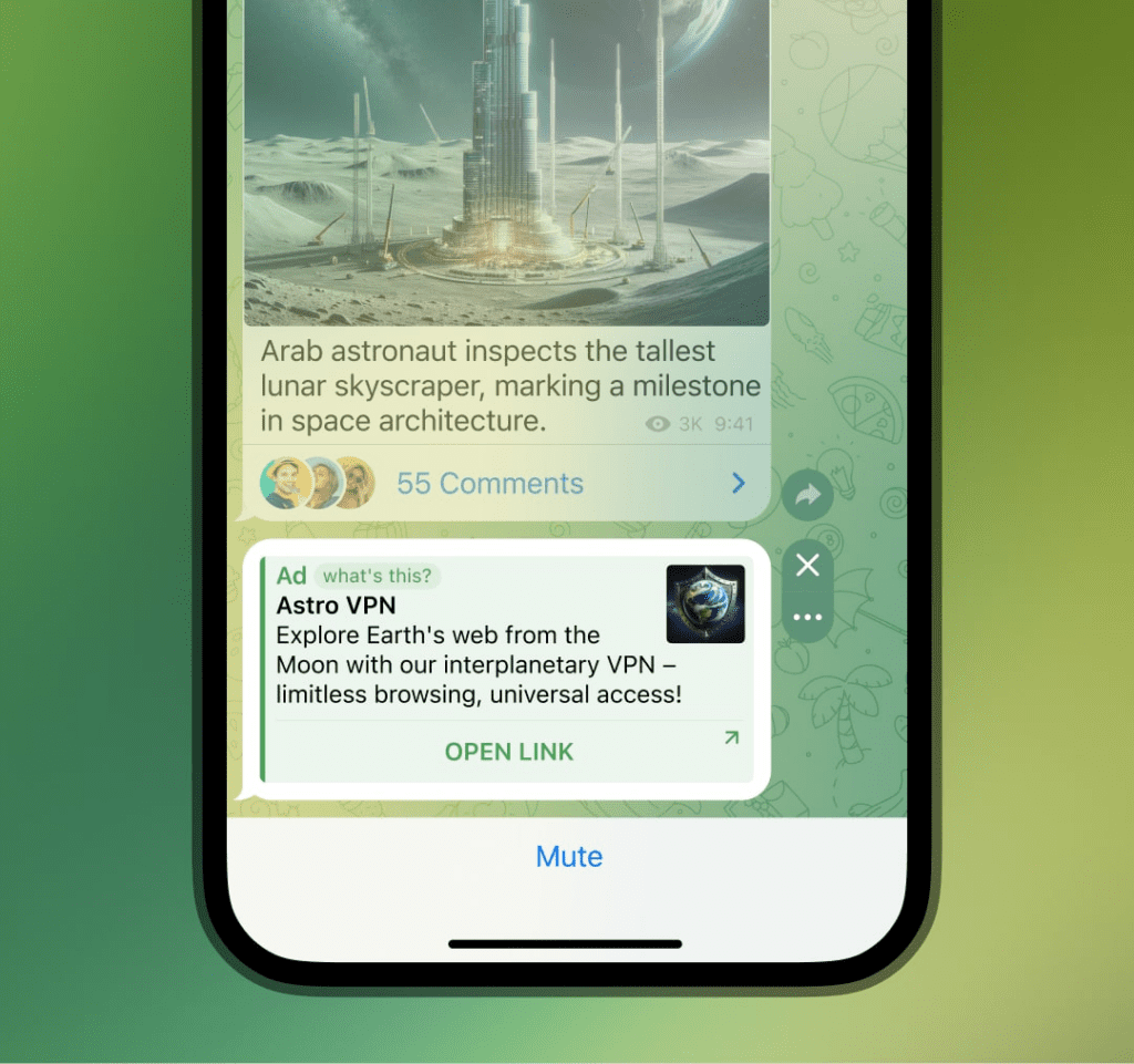 نمونه‌ای از تبلیغات تلگرام