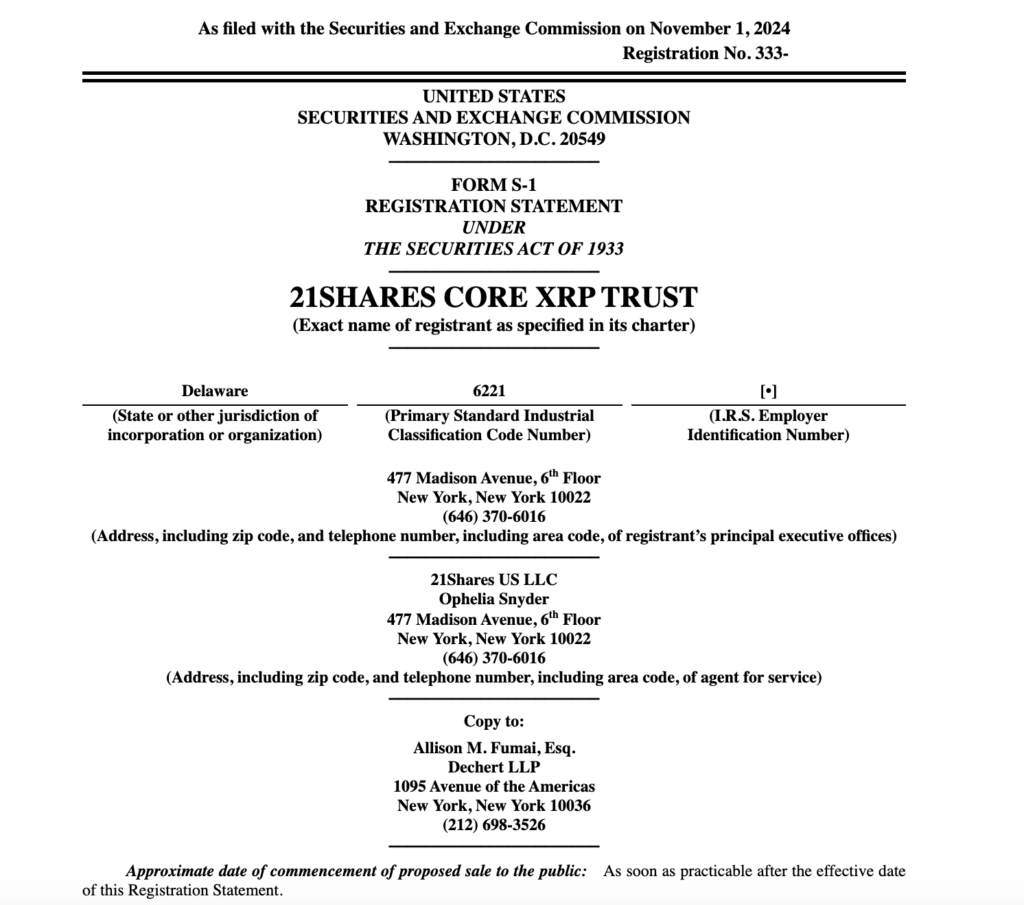 اسناد 21Shares برای راه‌اندازی ETF ریپل