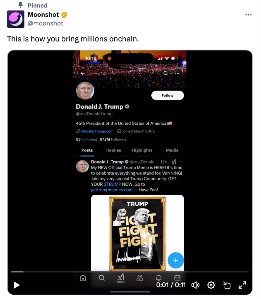 توییت پلتفرم Moonshot درباره ارز ترامپ