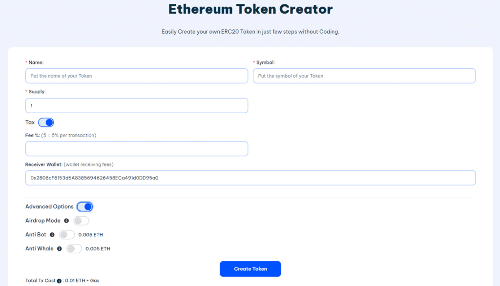 ساخت توکن با ابزار Ethereum Token Creator