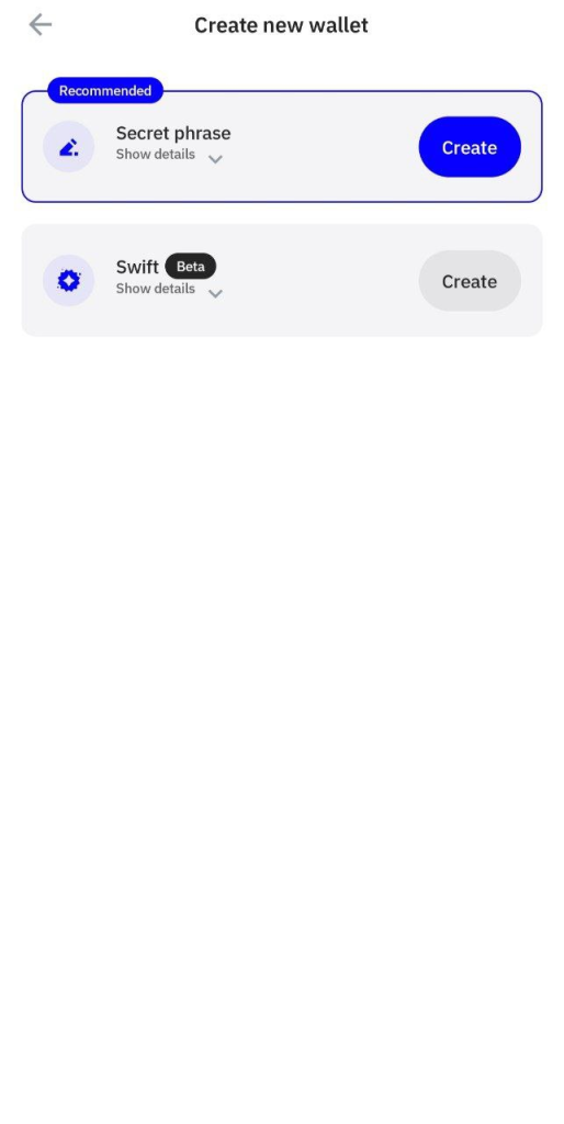 انتخاب گزینه Secret phrase