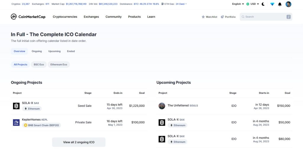 Ico Calendar – تقویم عرضه اولیه