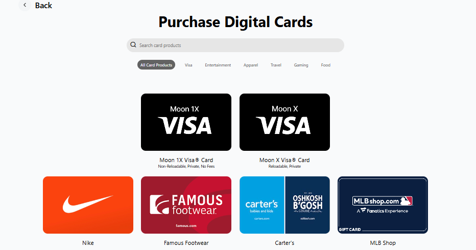 آموزش خرید گیفت کارت با ارز دیجیتال از سایت PayWithMoon
