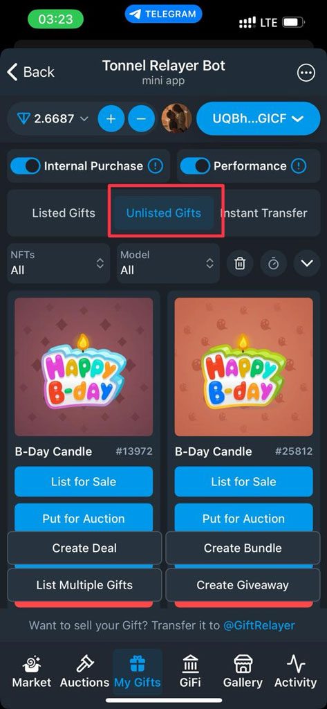 مراحل فروش گیفت تلگرام در ربات تانل