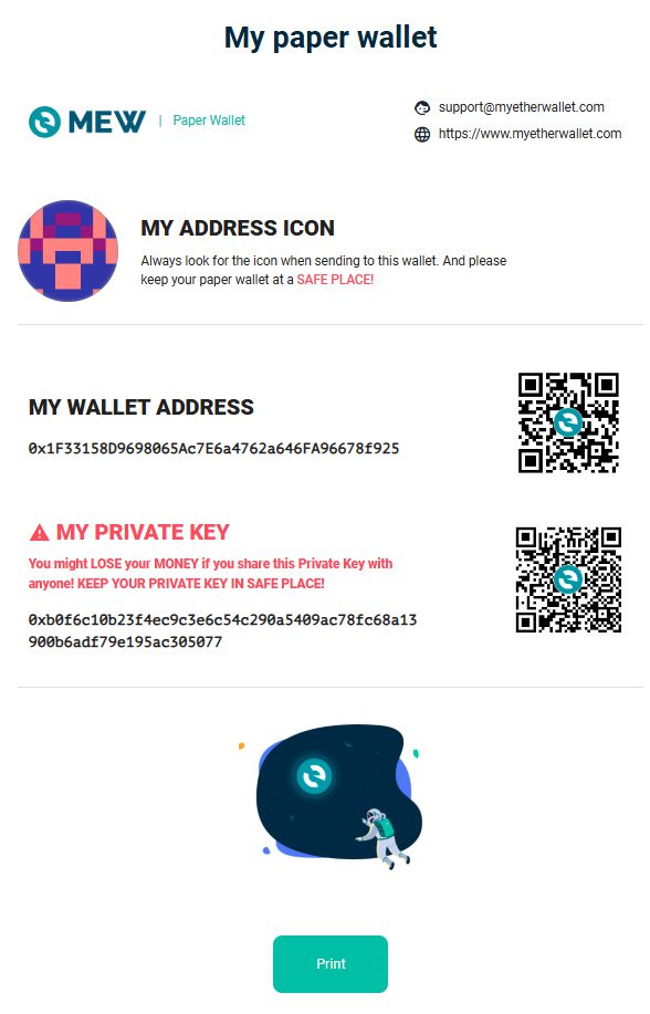 آدرس و کلید خصوصی کیف پول ساخته‌شده