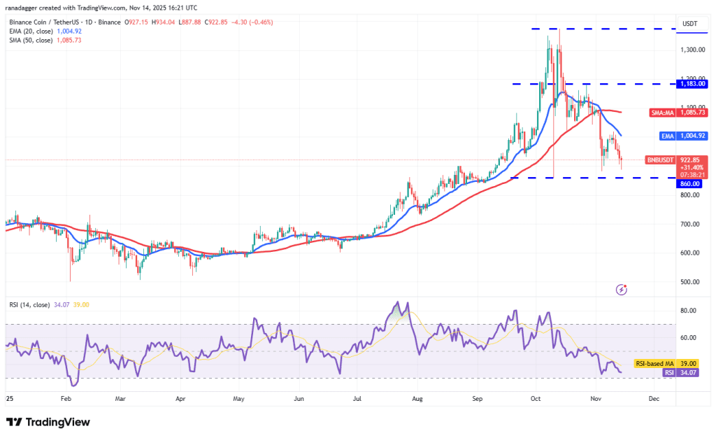 نمودار یک روزه قیمت بایننس کوین BNB