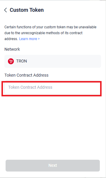 اضافه کردن آدرس قرارداد توکن سفارشی
