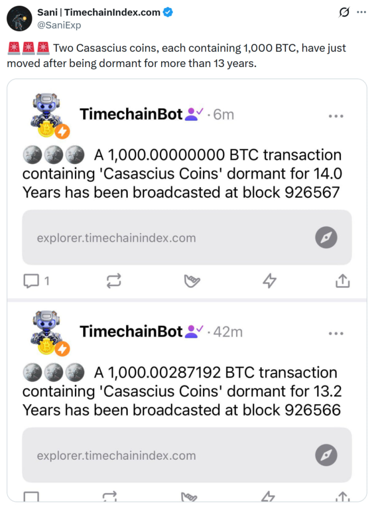 فعال شدن ۲٬۰۰۰ بیت کوین بعد از ۱۳ سال
