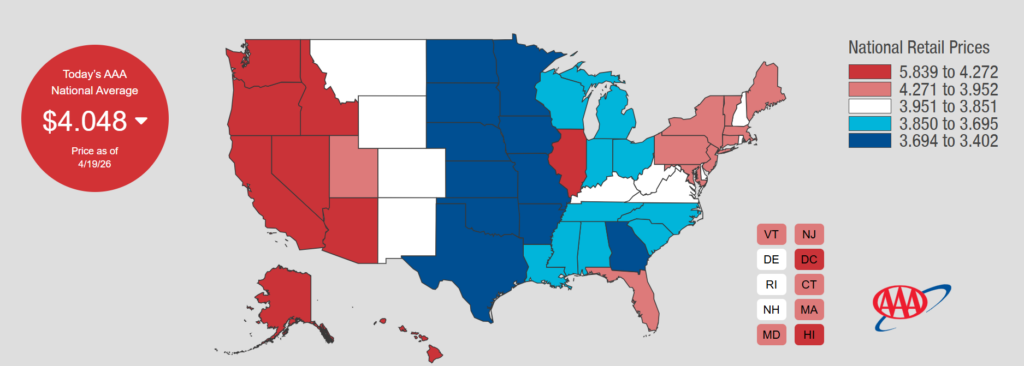 میانگین قیمت بنزین در آمریکا